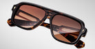 Jacques Marie Mage Fugue sunglasses with a tortoiseshell rectangular frame and brown-tinted lenses, shown from the front angle.