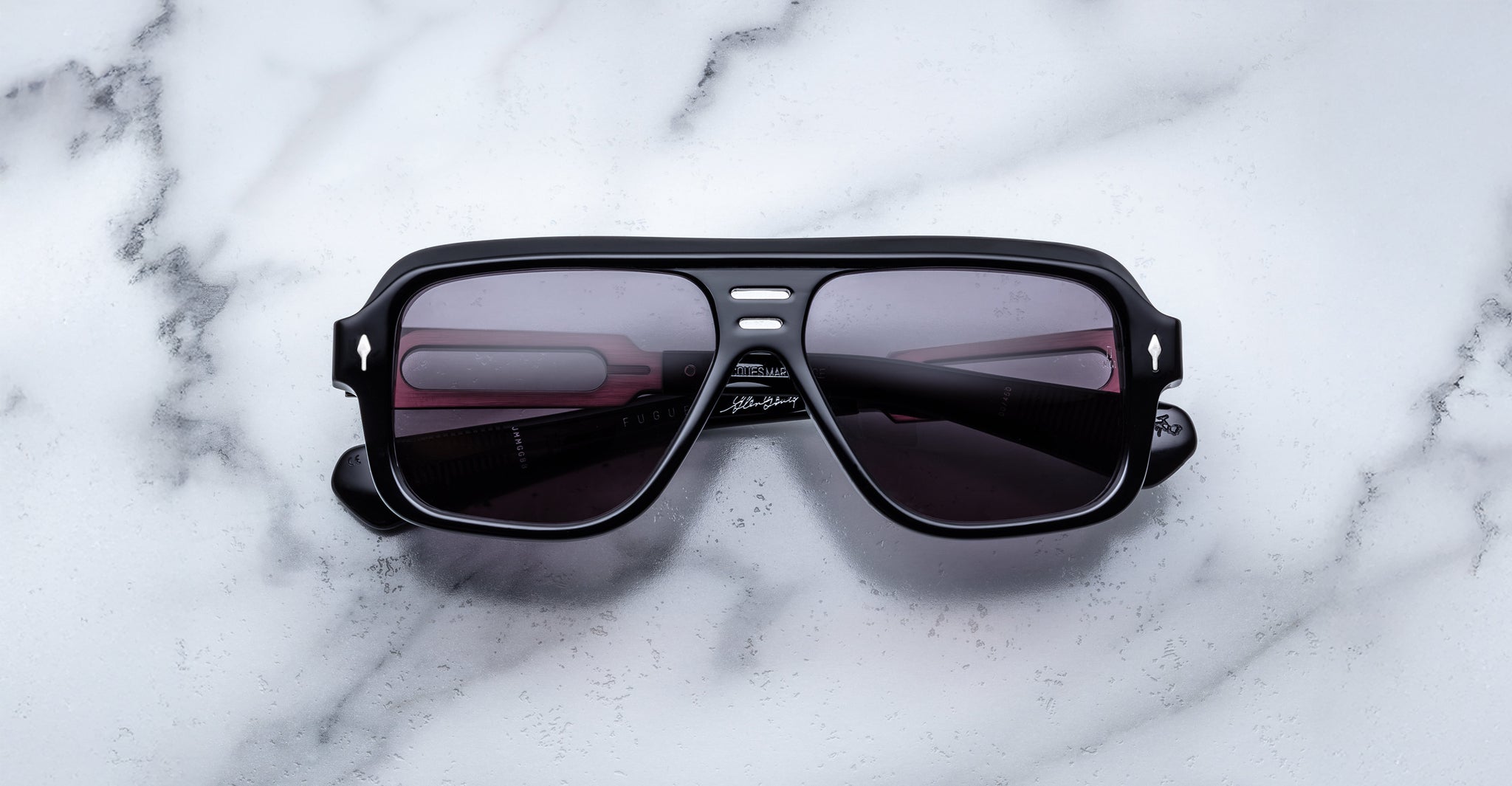 Jacques Marie Mage Fugue sunglasses with dark lenses, front view.