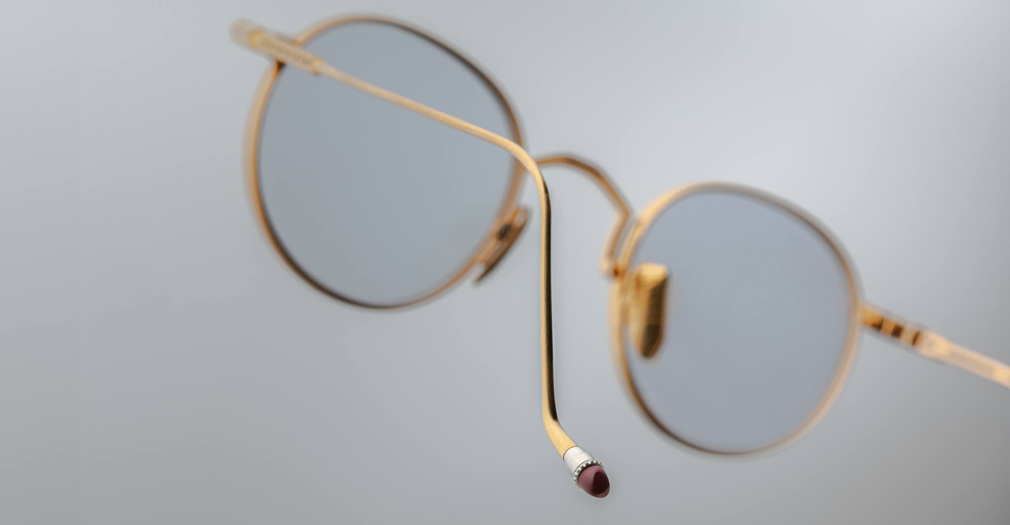 Close-up of Jacques Marie Mage Full Metal Jacket eyeglasses focusing on the temple tips.