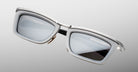 Jacques Marie Mage Gaspard rectangular silver-gray sunglasses with black arms, front view.