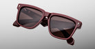 Jacques Marie Mage Hyannis in Bordeaux burgundy square sunglasses with dark lenses, front view.