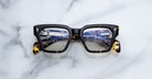 Jacques Marie Mage Ichikawa square tortoiseshell eyeglasses with clear lenses, front view.