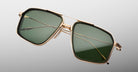 Jacques Marie Mage Jagger sunglasses with gold frames and green rectangular polarized lenses, front view.