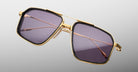 Jacques Marie Mage Jagger square sunglasses with gold rims, dark lenses, and thin metal arms shown from the front angle.