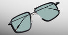 Jacques Marie Mage Jagger black aviator eyeglasses with UV green-tinted lenses, front view.