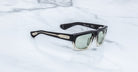 Jacques Marie Mage Louisville rectangular sunglasses, black to clear gradient frames, metallic accents, gradient lenses, front view.
