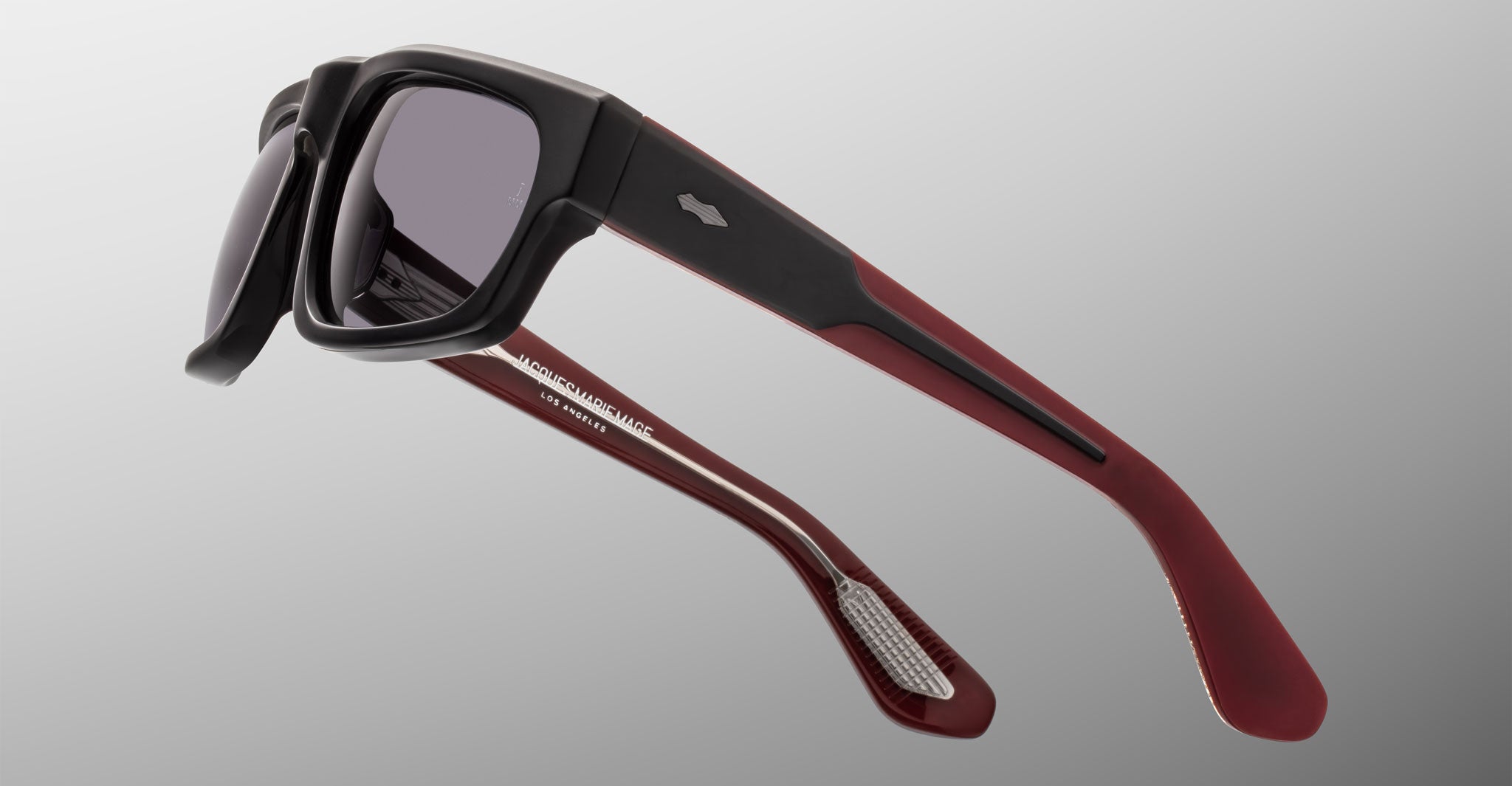 Jacques Marie Mage Louisville sport sunglasses with rectangular lenses and thick frames, side view.