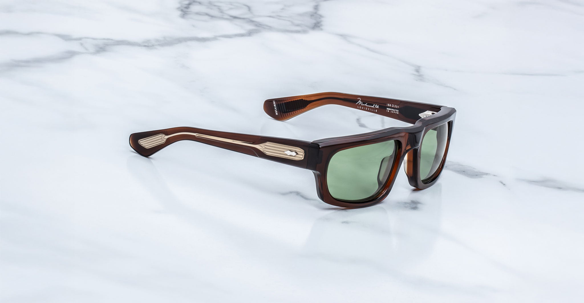 Jacques Marie Mage Louisville sunglasses with green lenses, top view, showcasing full frame and lens color.
