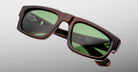 Jacques Marie Mage Louisville rectangular brown sunglasses with green polarized lenses, front view.