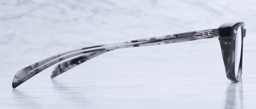side view of the Jacques Marie Mage Marengo style eyeglasses in colorway Midnight