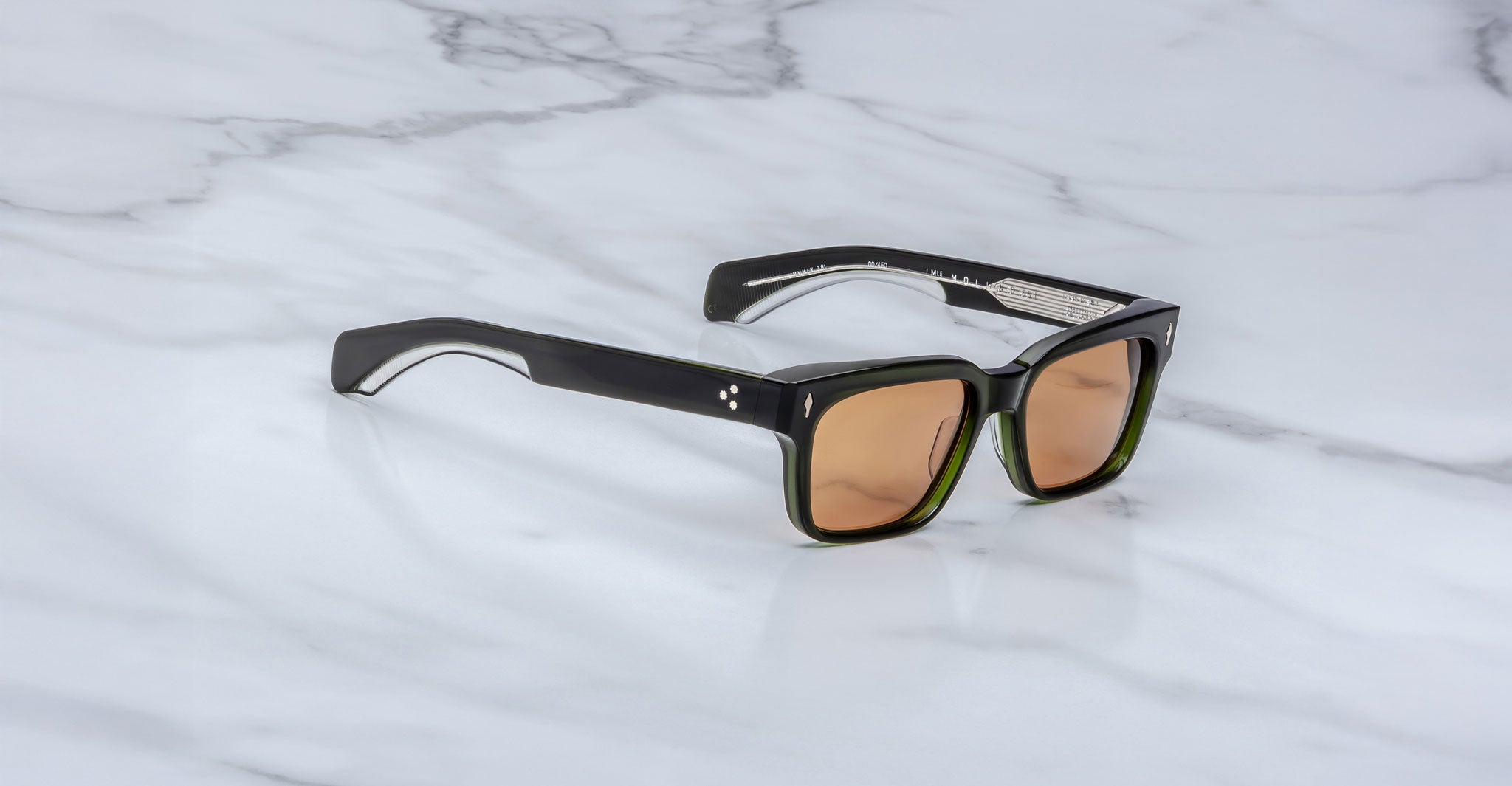 Jacques Marie Mage Molino 55 black rectangular sunglasses with brown lenses, top view.