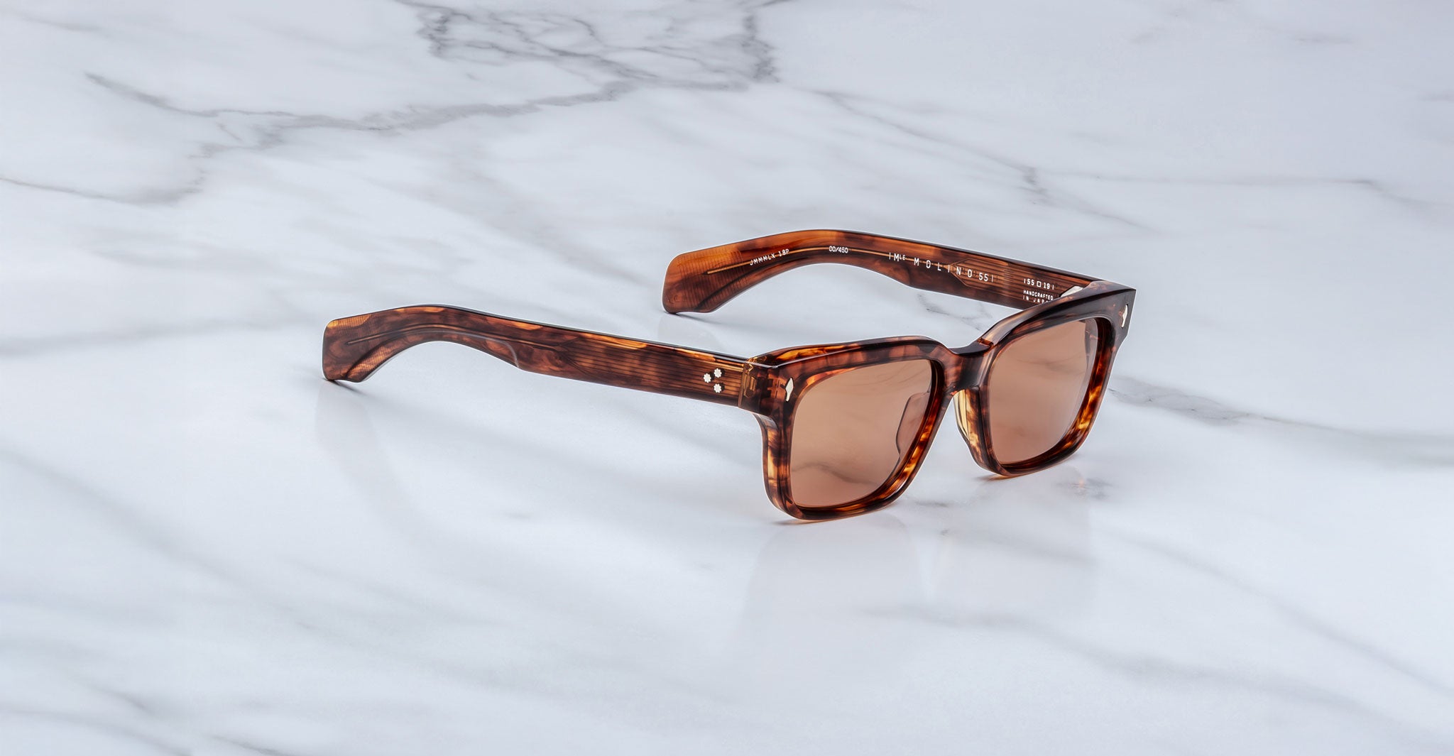 Jacques Marie Mage Molino 55 tortoiseshell square sunglasses with UV lenses, shown from above.