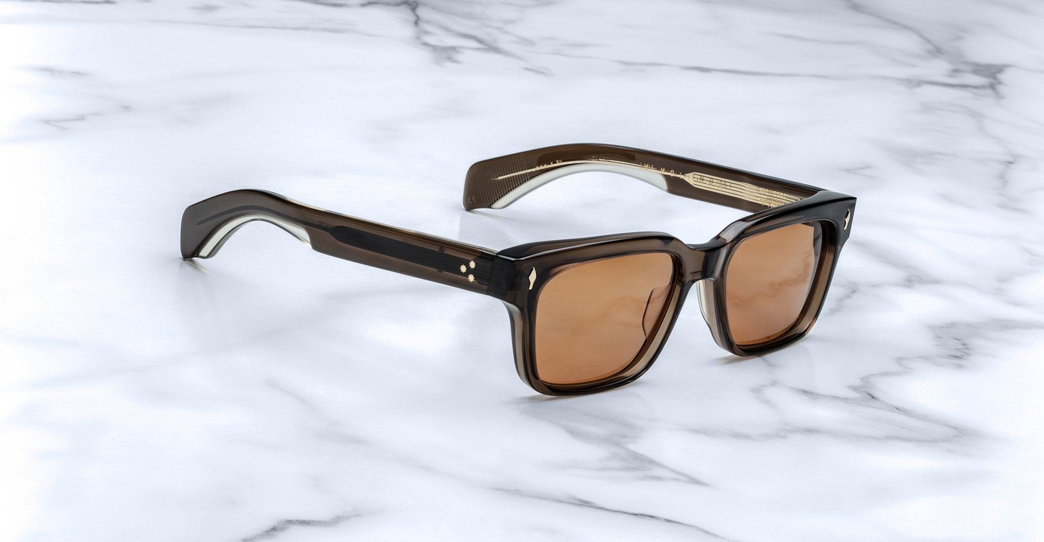 Jacques Marie Mage Molino 55 brown square sunglasses with thick translucent frames, front view.