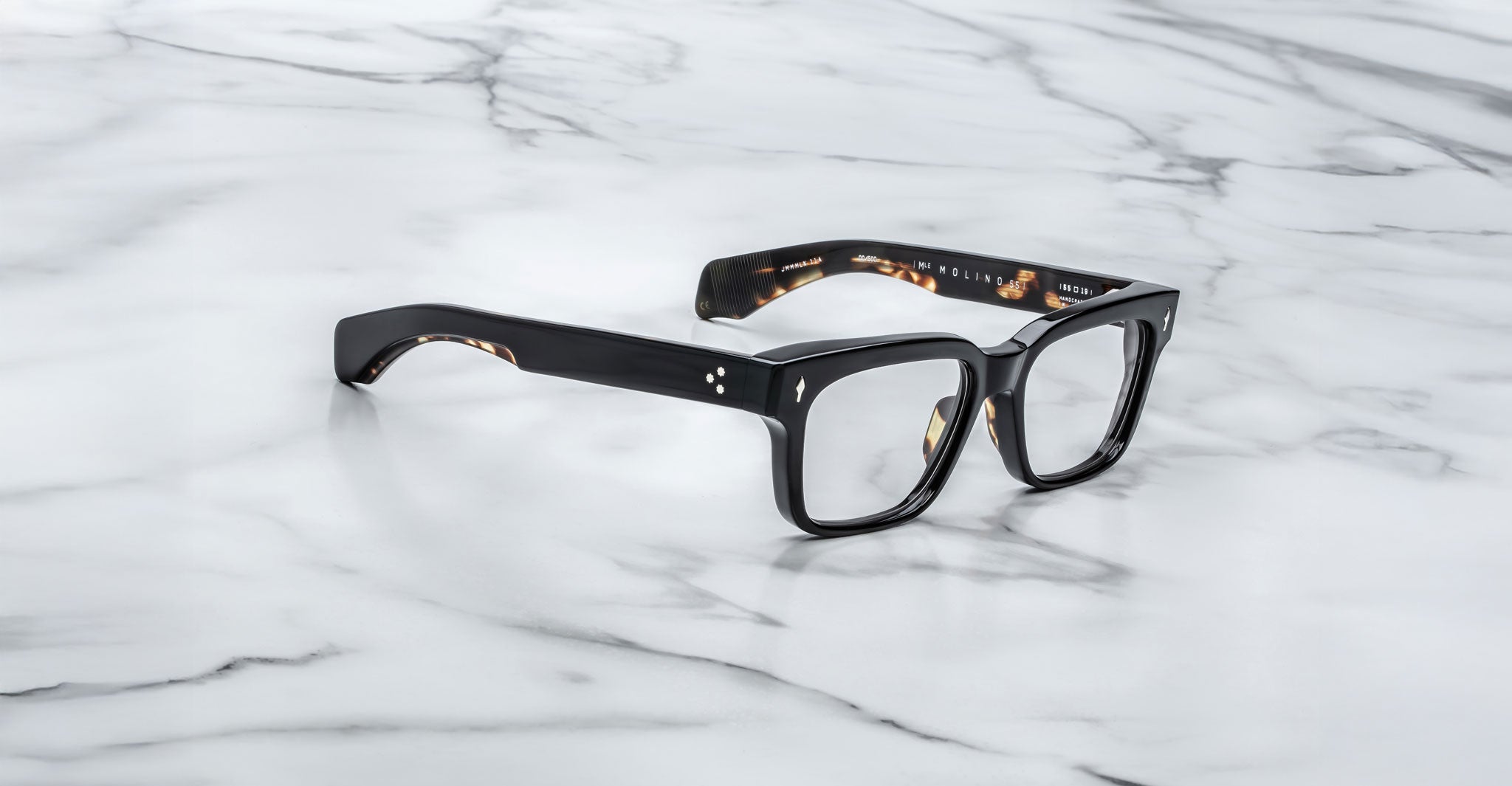 Jacques Marie Mage Molino 55 black rectangular thick acetate eyeglasses, front view.