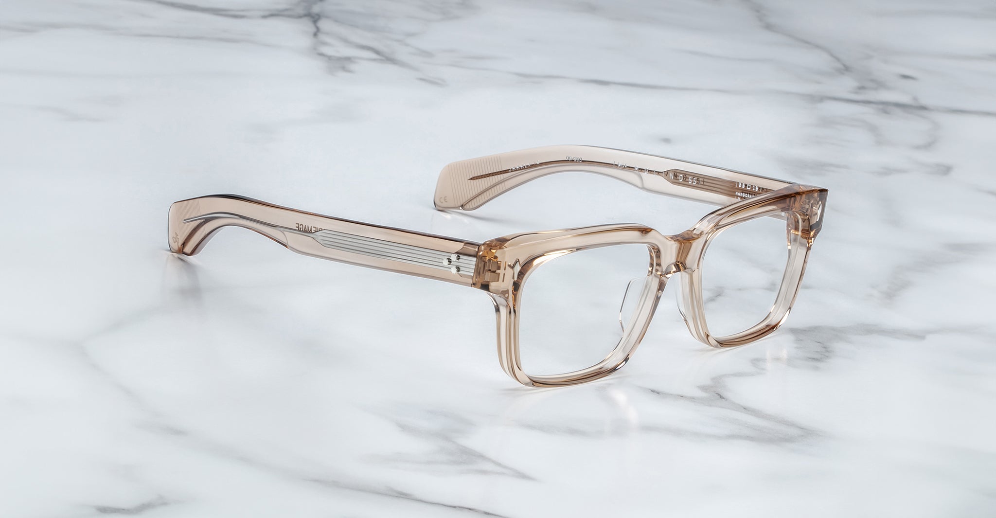 Jacques Marie Mage Molino 55 square clear acetate eyeglasses with thick arms, top view.