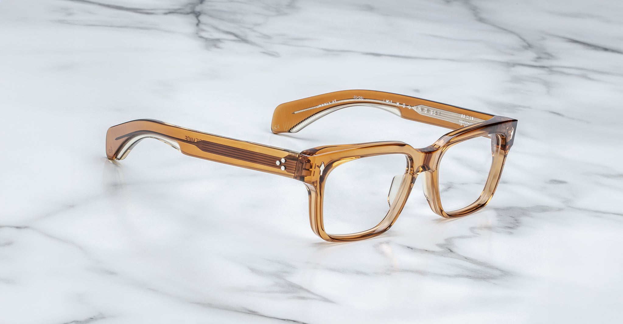 Jacques Marie Mage Molino 55 clear brown square eyeglasses with thick frames, top view.