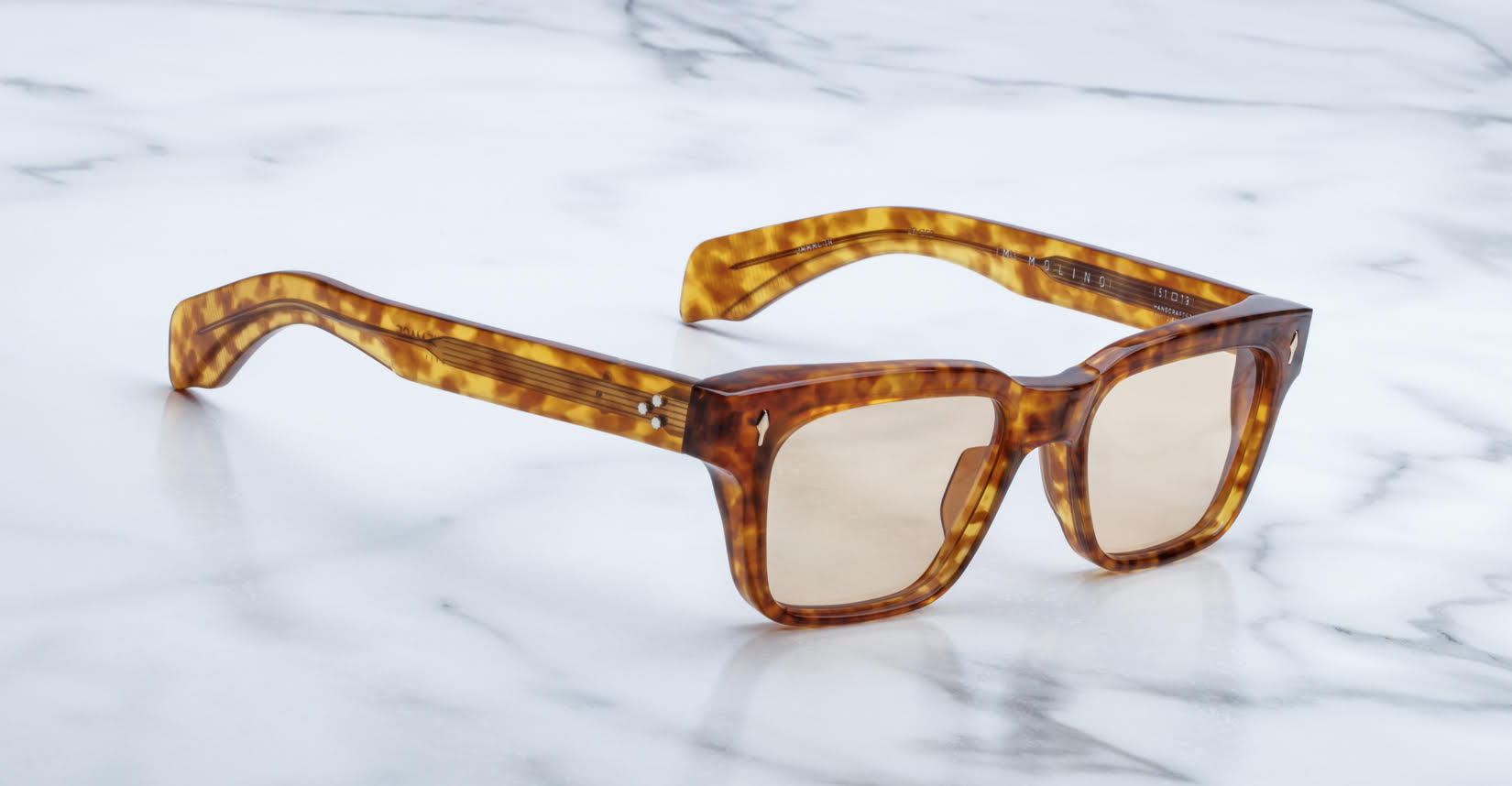 Jacques Marie Mage Molino tortoiseshell square sunglasses with UV-protection light brown lenses, front view.