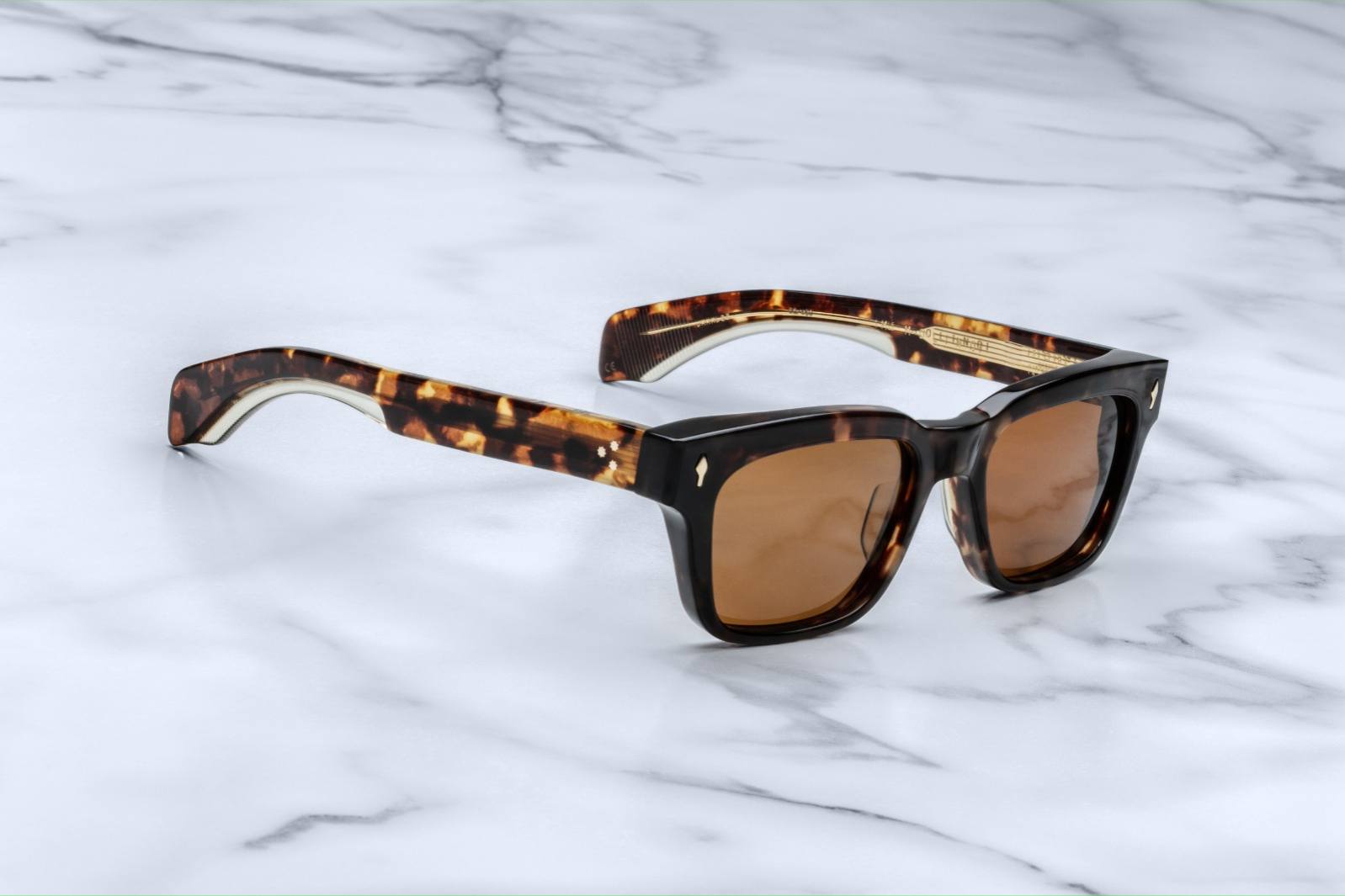 Jacques Marie Mage Molino square sunglasses, brown tortoiseshell frame, UV-protective brown lenses, front angle view.