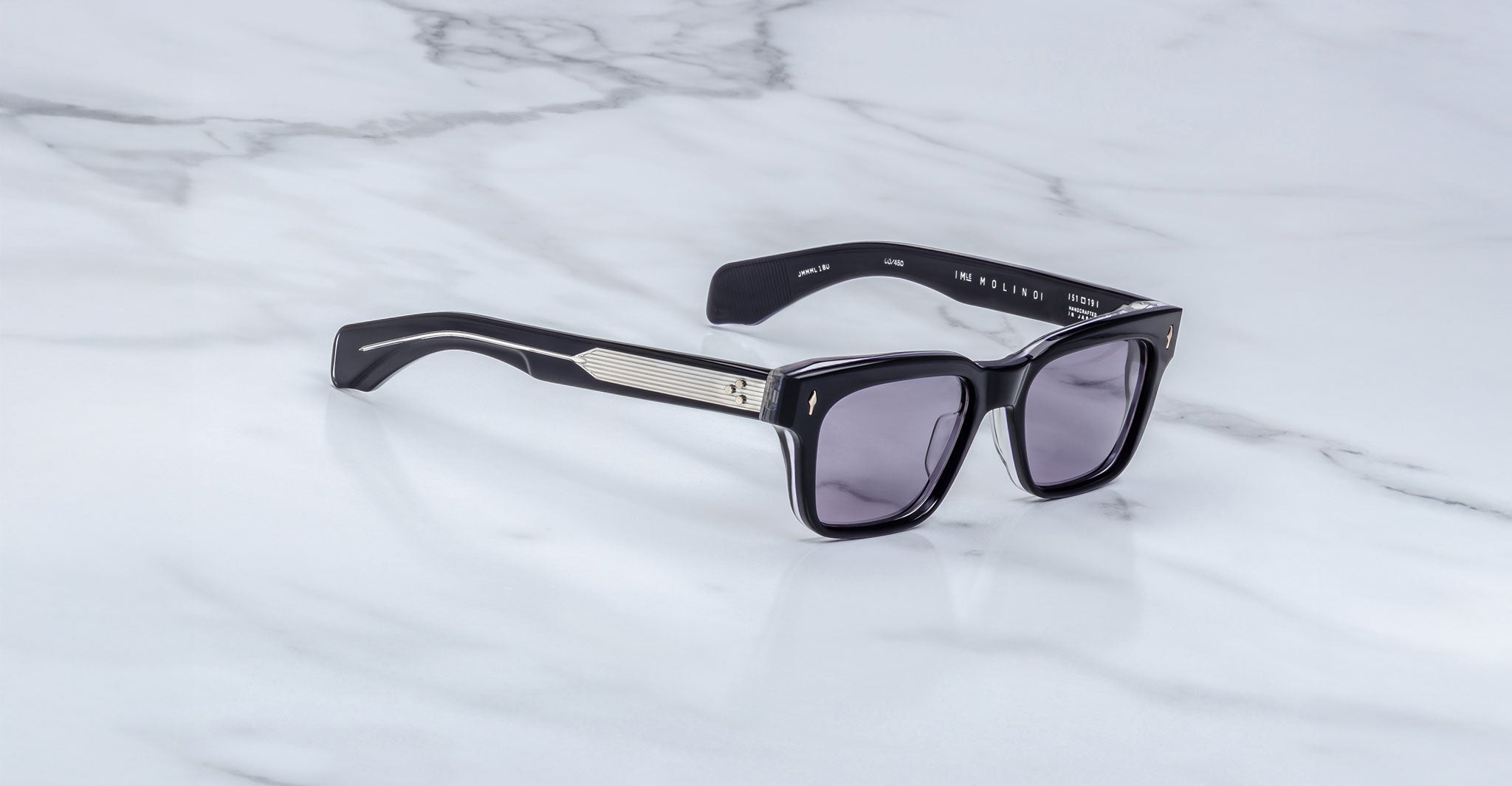 Jacques Marie Mage Molino black square-frame sunglasses with UV lenses, front view.