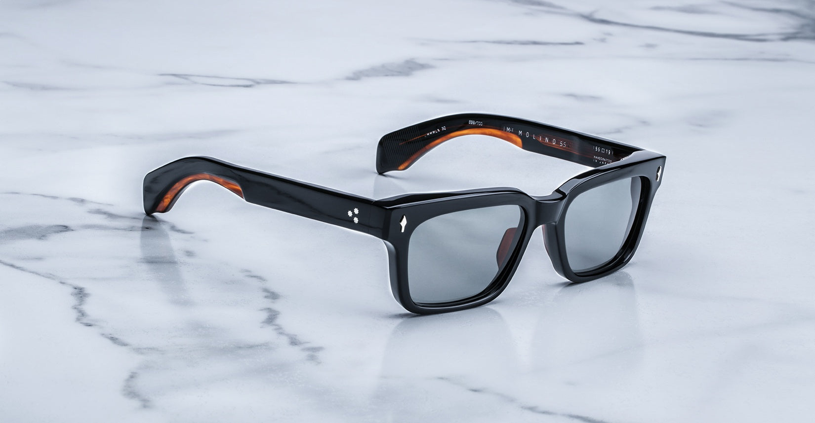 Angeld View of the Jacques Marie Mage Molino 55 sunglasses in the Noir 4 colorway available at Dan Deutschques Marie Mage Molino55 in the Noir 4 colorway available at Dan Deutsch