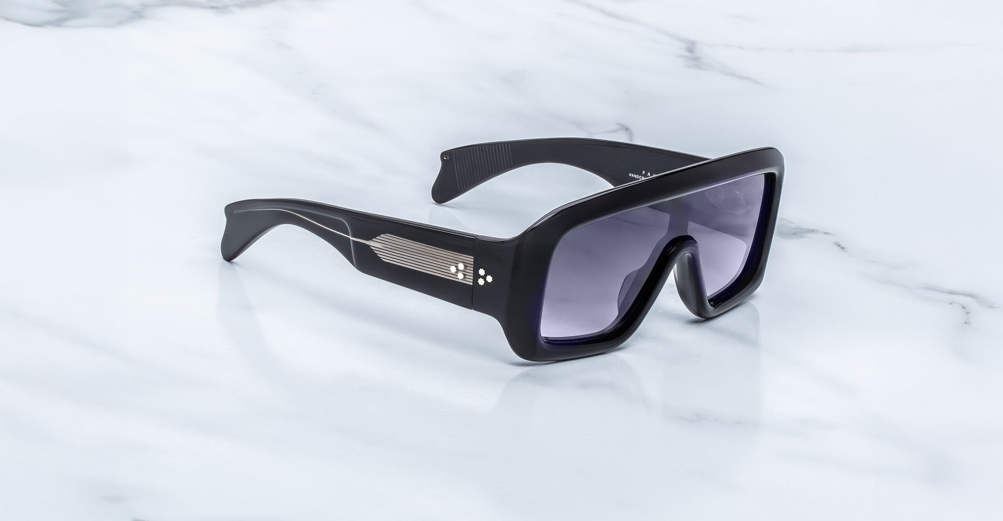 Jacques Marie Mage Pausa oversized black sunglasses with thick frames, front view.