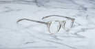 Jacques Marie Mage Percier round clear-framed eyeglasses, top view showing full frame and temples.