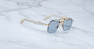 Jacques Marie Mage Silverton sunglass in the Ciel colorway 3/4 view