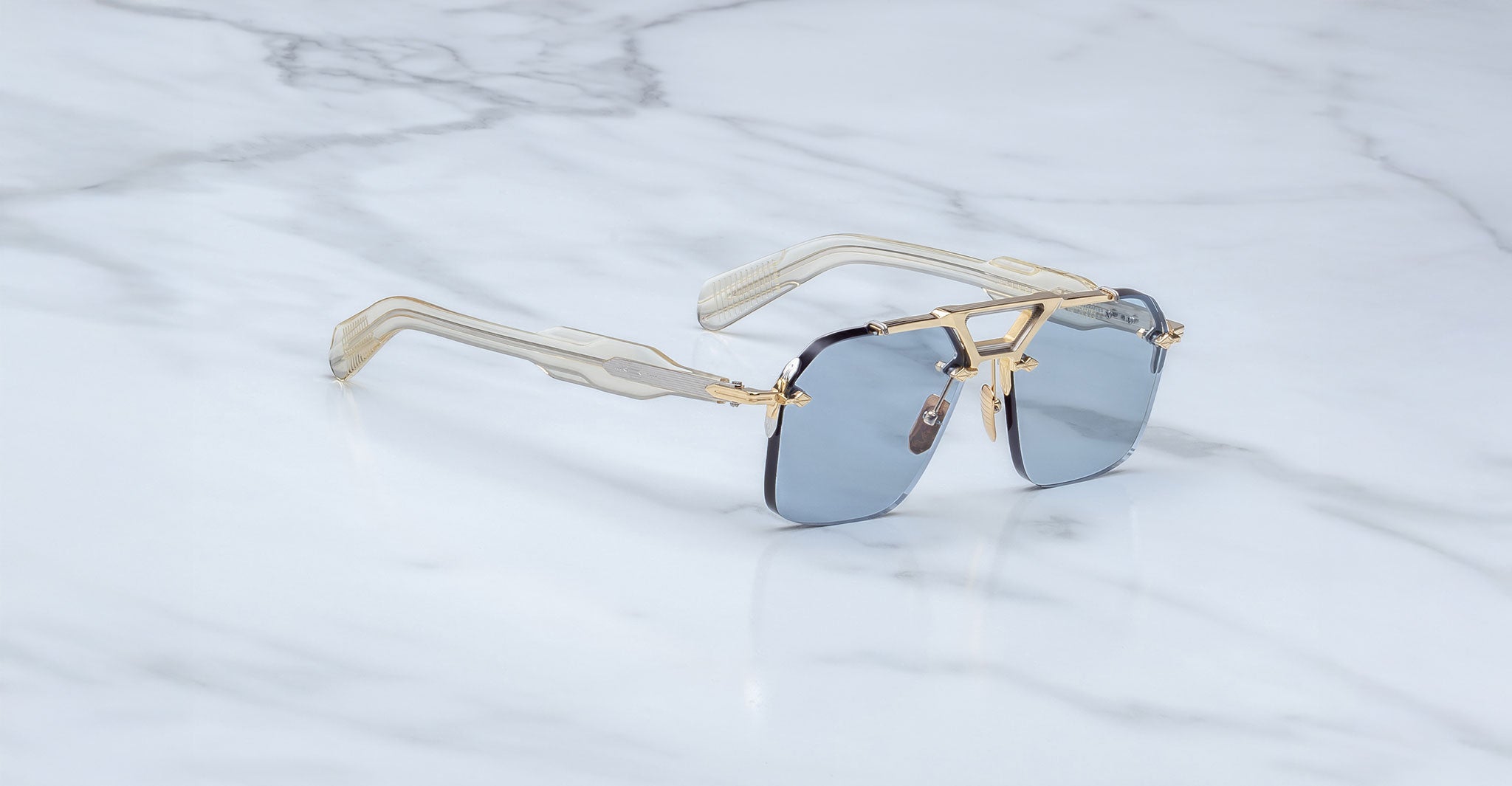 Jacques Marie Mage Silverton sunglass in the Ciel colorway 3/4 view