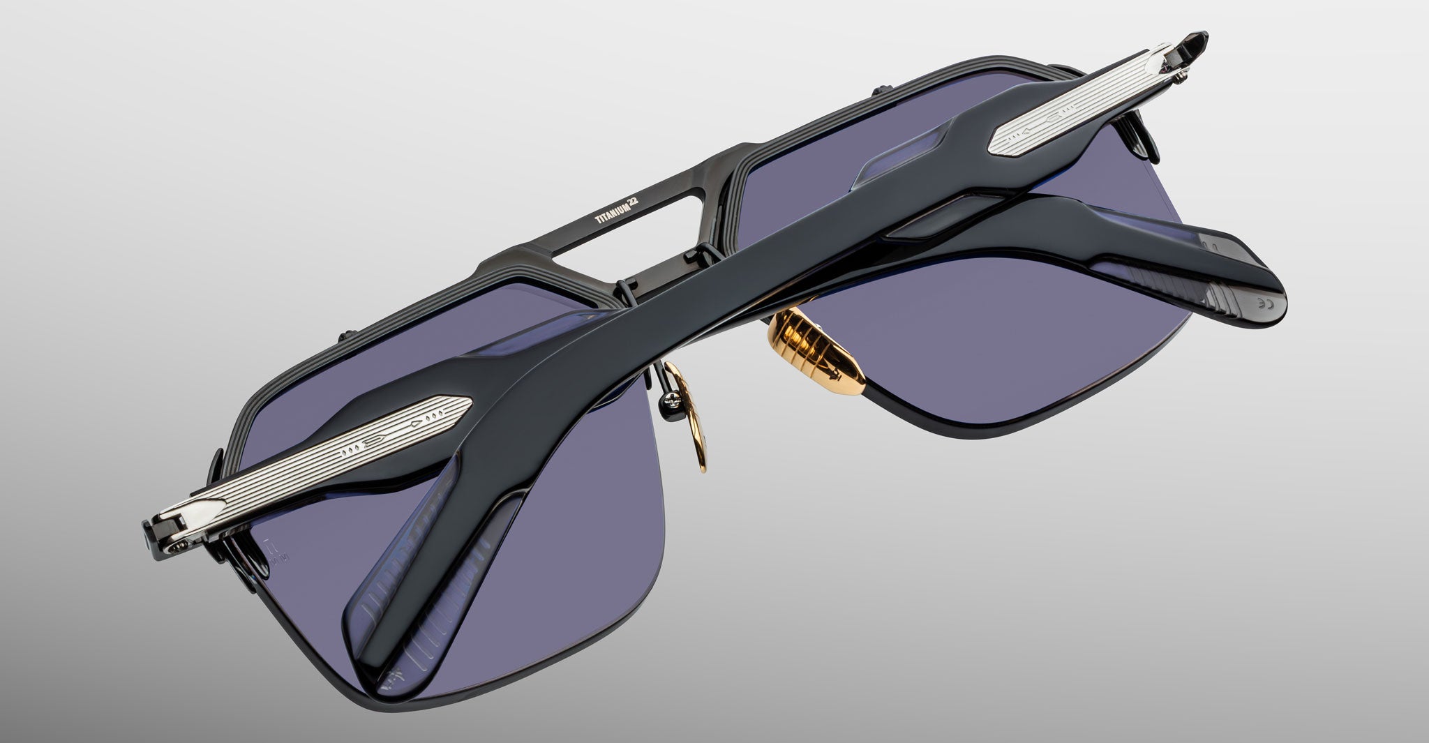 Jacques Marie Mage Silverton sunglass in the Raven colorway back detailed view 