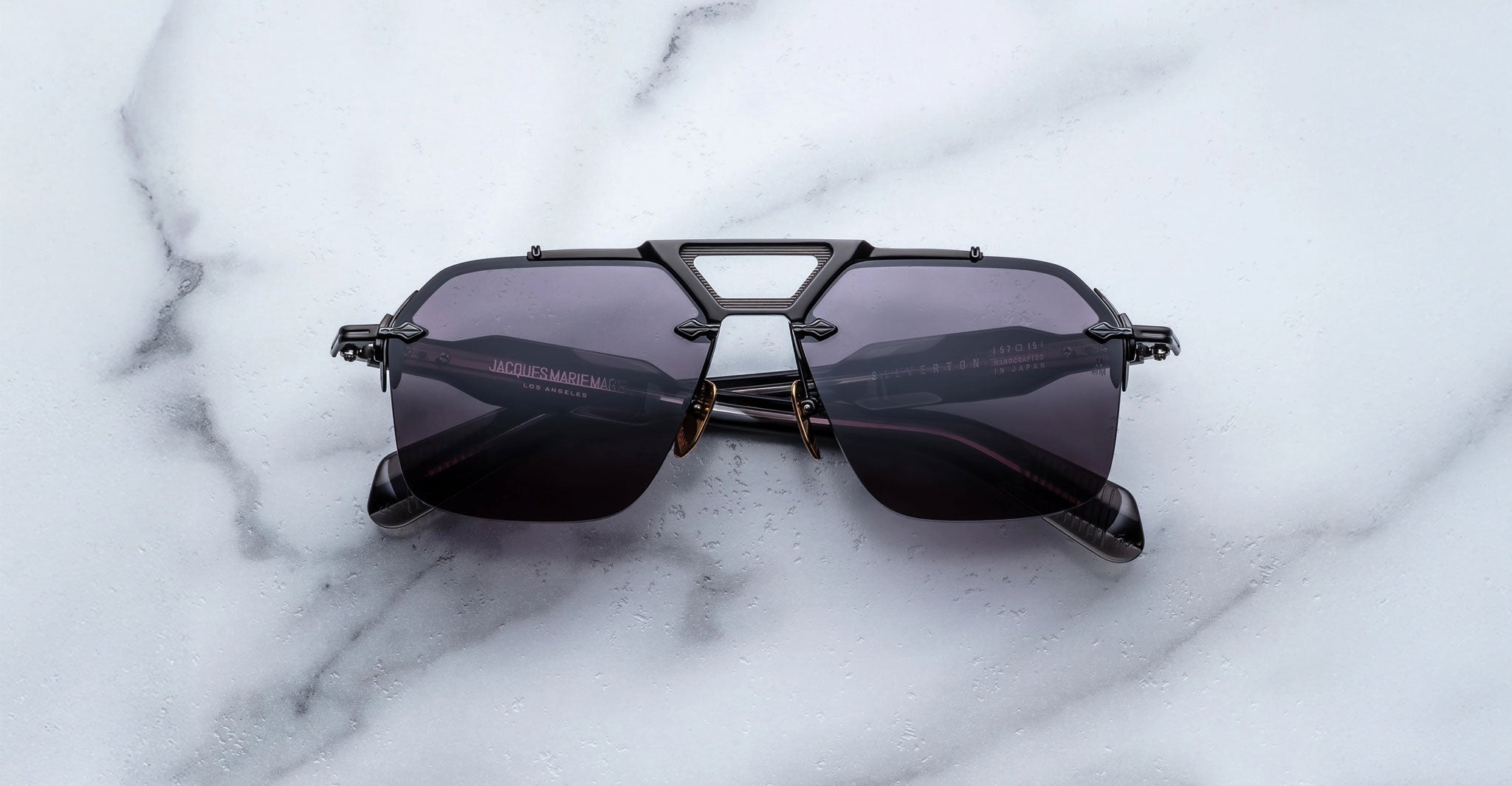 Jacques Marie Mage Silverton sunglass in the Raven colorway front view 