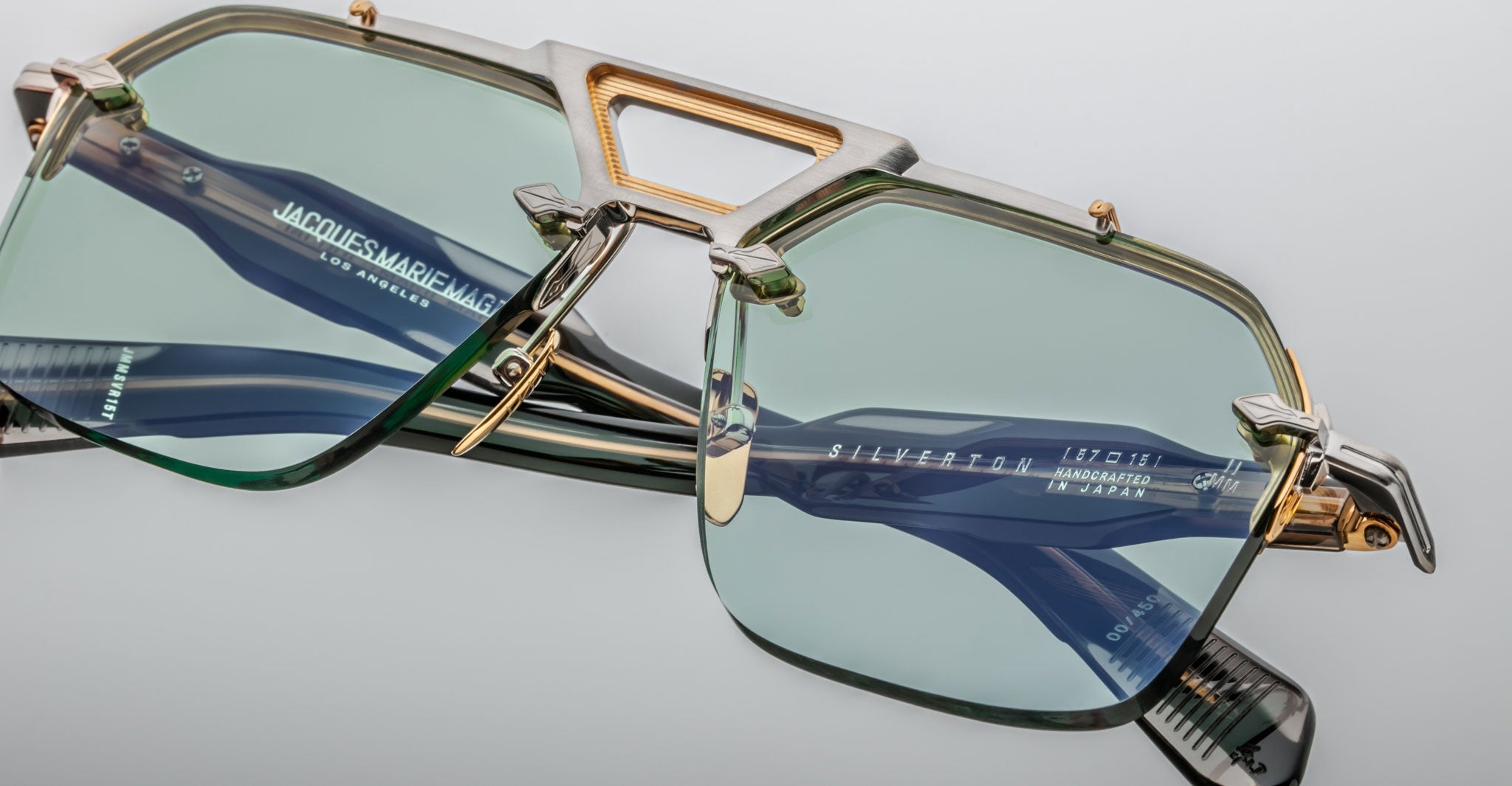 Jacques Marie Mage Silverton sunglass in Viper colorway front detail