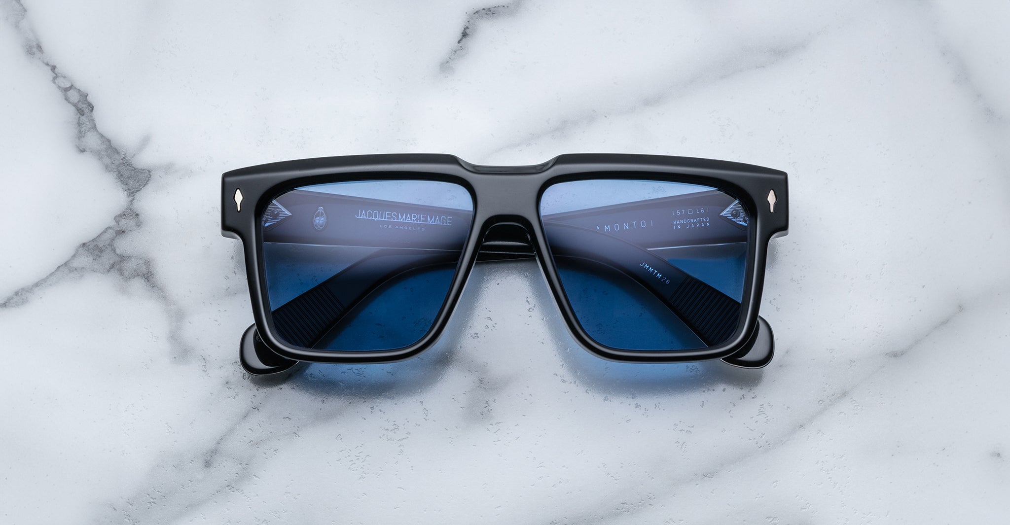 Jacques Marie Mage Tramonto Sunglasses in Shadow (black with silver hardware and exposed wirecore)