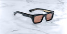 Jacques Marie Mage Walker black square sunglasses with UV-protection brown lenses, front view.