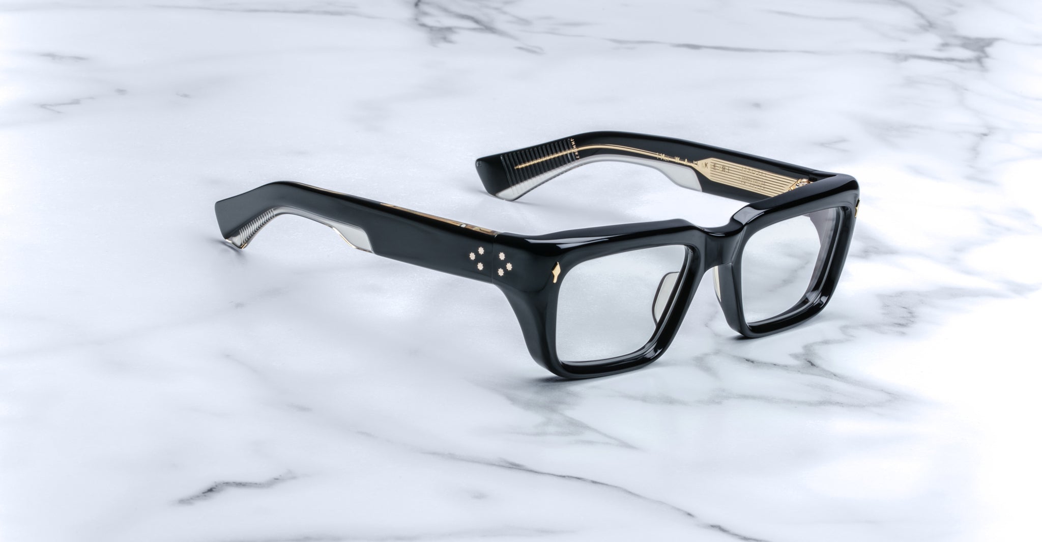 Jacques Marie Mage Walker black rectangular eyeglasses with thick frames, top view.