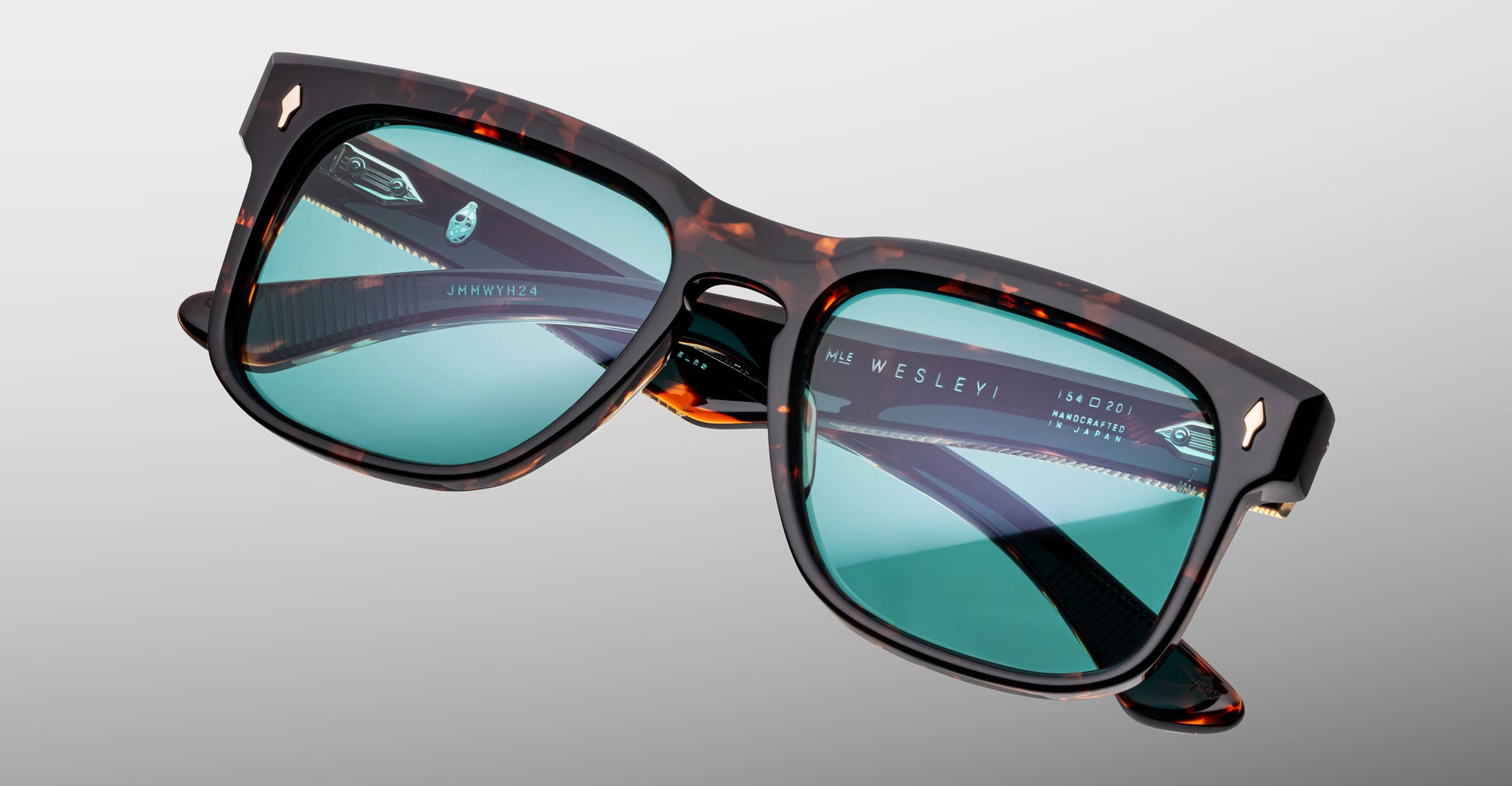 Jacques Marie Mage Wesley tortoiseshell sunglasses with blue lenses, front view.