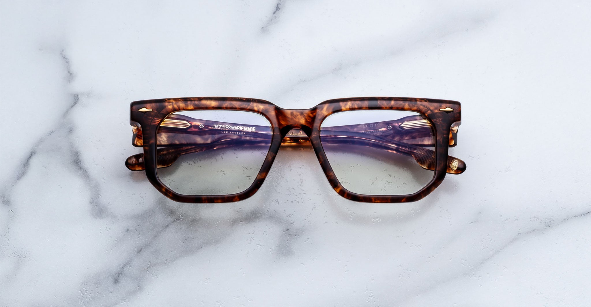 Jacques Marie Mage Yoshi in Argyle acetate optical frame front view with geometric lens shape and arrowhead pins