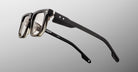 Jacques Marie Mage Yoshi in Black Fade eyeglasses close-up showing temple structure and subtle gradient detailing