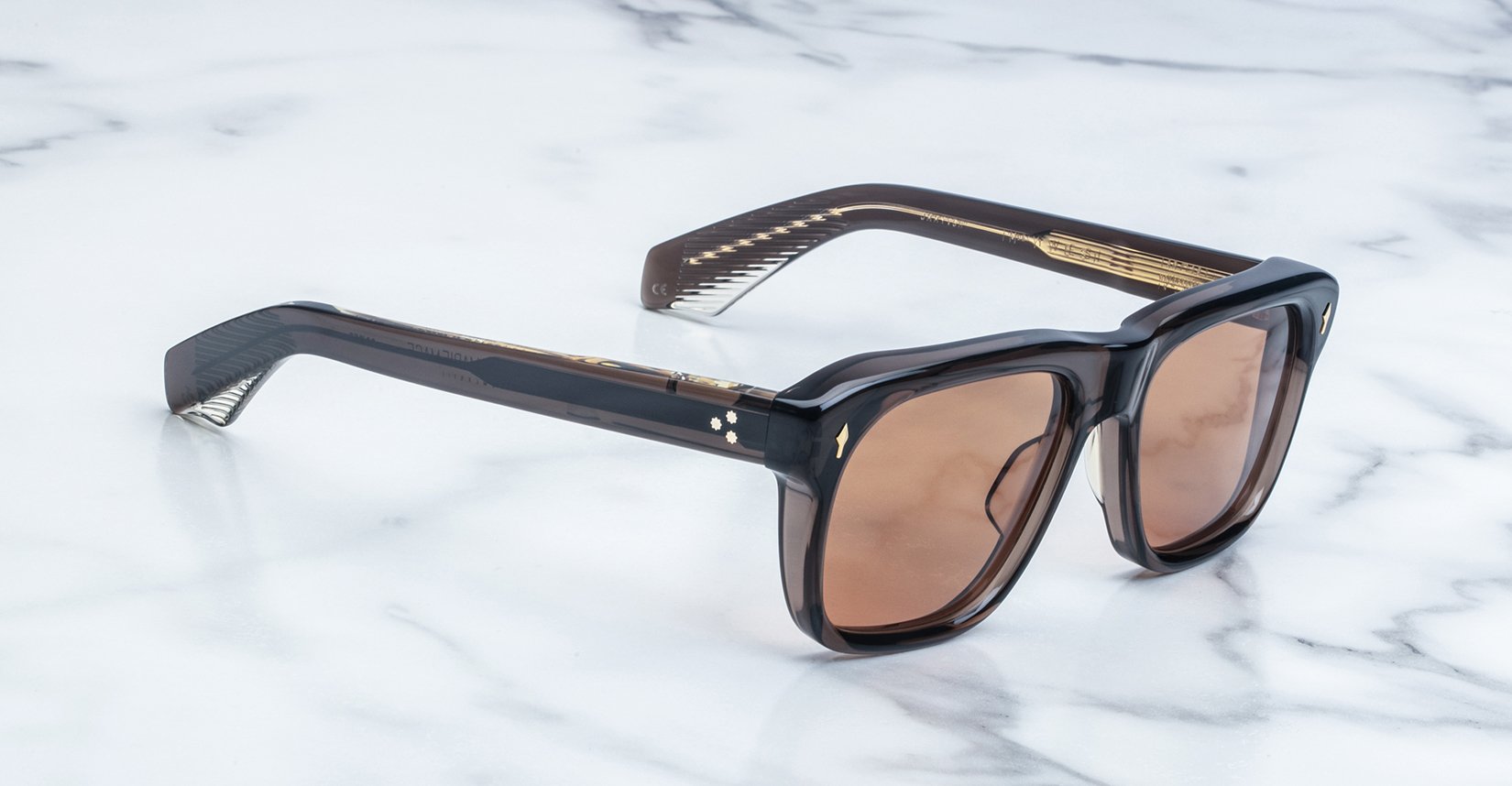 Jacques Marie Mage Yves sunglasses with brown-tinted rectangular lenses, front angle view.