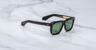 Jacques Marie Mage Yves black square-frame sunglasses with UV-protection green lenses, front view.