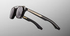 Jacques Marie Mage Zephirin 47 Clip On 2 black sunglasses, gold accents, ornate arms, front and side view visible.