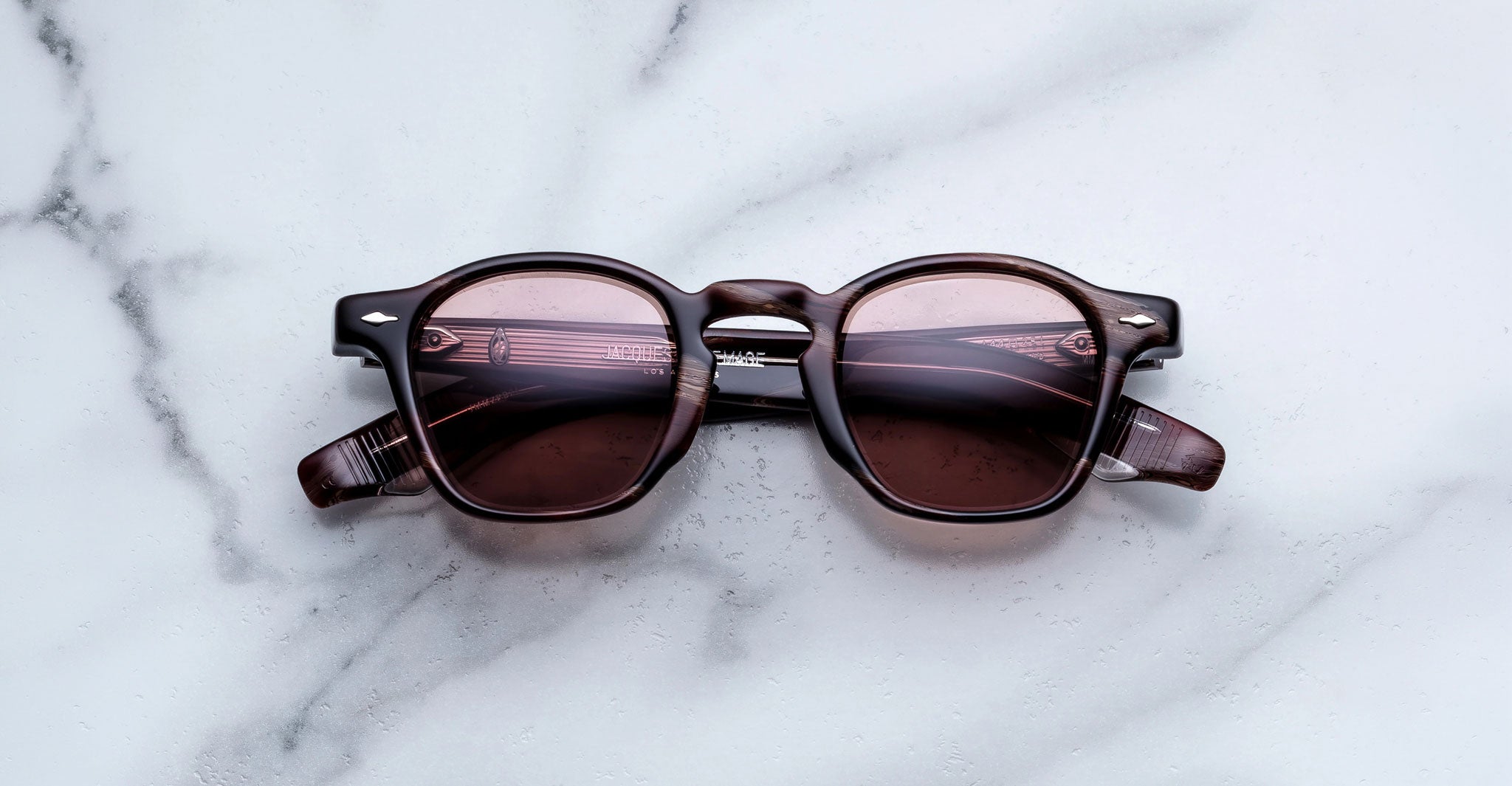 Jacques Marie Mage Zephirin sunglasses in Auburn, front view with deep reddish-brown acetate and rose-brown gradient lenses.