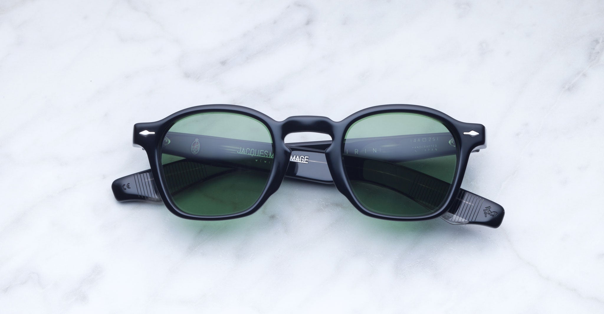 Jacques Marie Mage Zephirin sunglasses, green polarized lenses, front view.