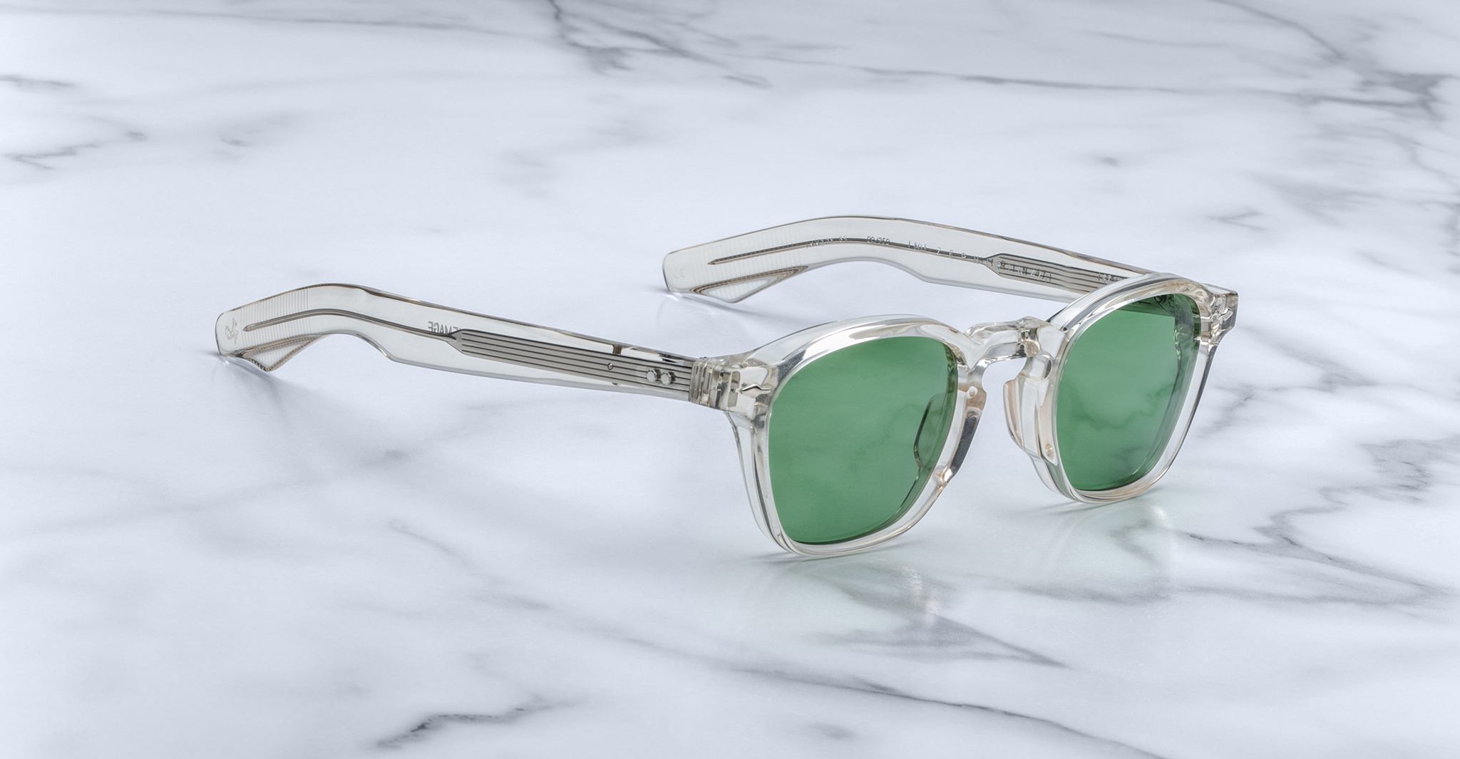 Jacques Marie Mage Zephirin 47 sunglasses with green lenses, front view, product displayed on a flat surface.