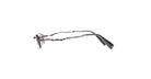 A pair of eyeglasses with thin, wavy metal arms and black plastic temple tips, shown from the side against a white background.