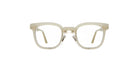 Beige, rectangular eyeglass frames with clear lenses, shown facing forward on a white background.