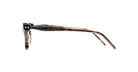 Side view of Kuboraum D75 tortoiseshell eyeglasses featuring rectangular frames and a detailed metal hinge on the temple, isolated on a white background.