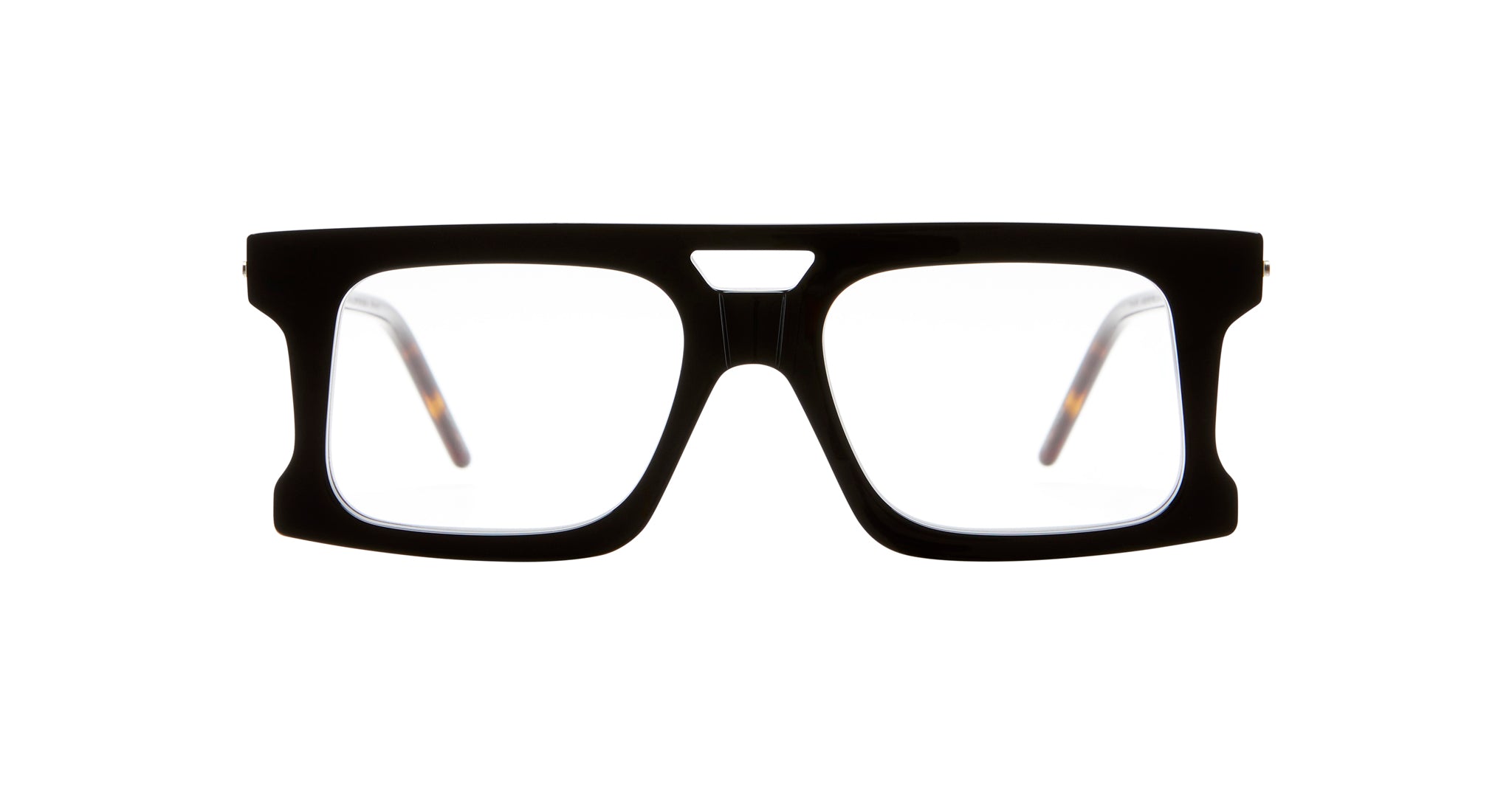 Kuboraum D76 eyeglasses by KUBORAUM, black rectangular acetate frame, front-facing view.