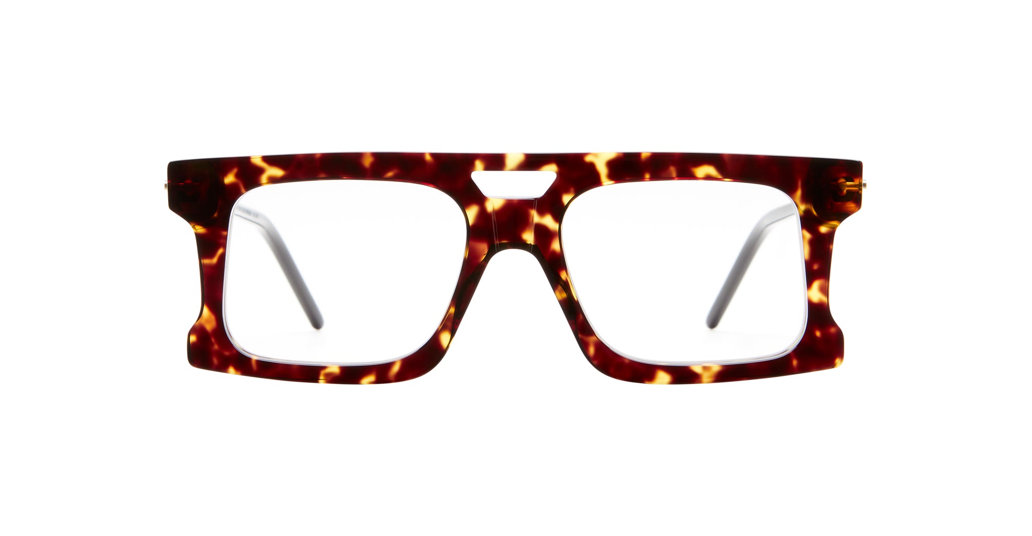 Kuboraum D76 by KUBORAUM rectangular tortoiseshell eyeglasses, thick frame, front view.