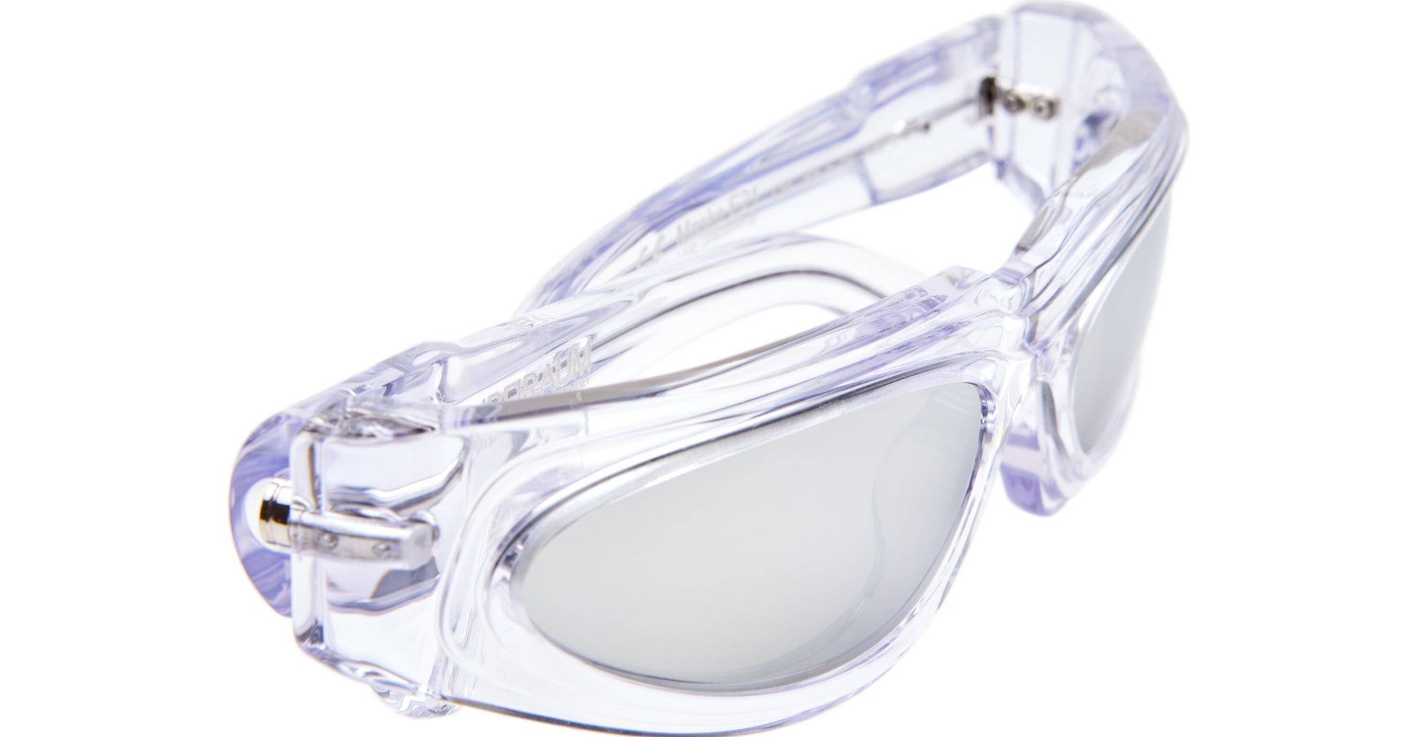 Kuboraum E21 goggles feature a transparent frame and lightly tinted lenses, offering clear eye protection for various activities or experiments.