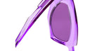 Close-up side view of KUBORAUM F5 translucent purple UV-protection sunglasses, showing lens and frame details.